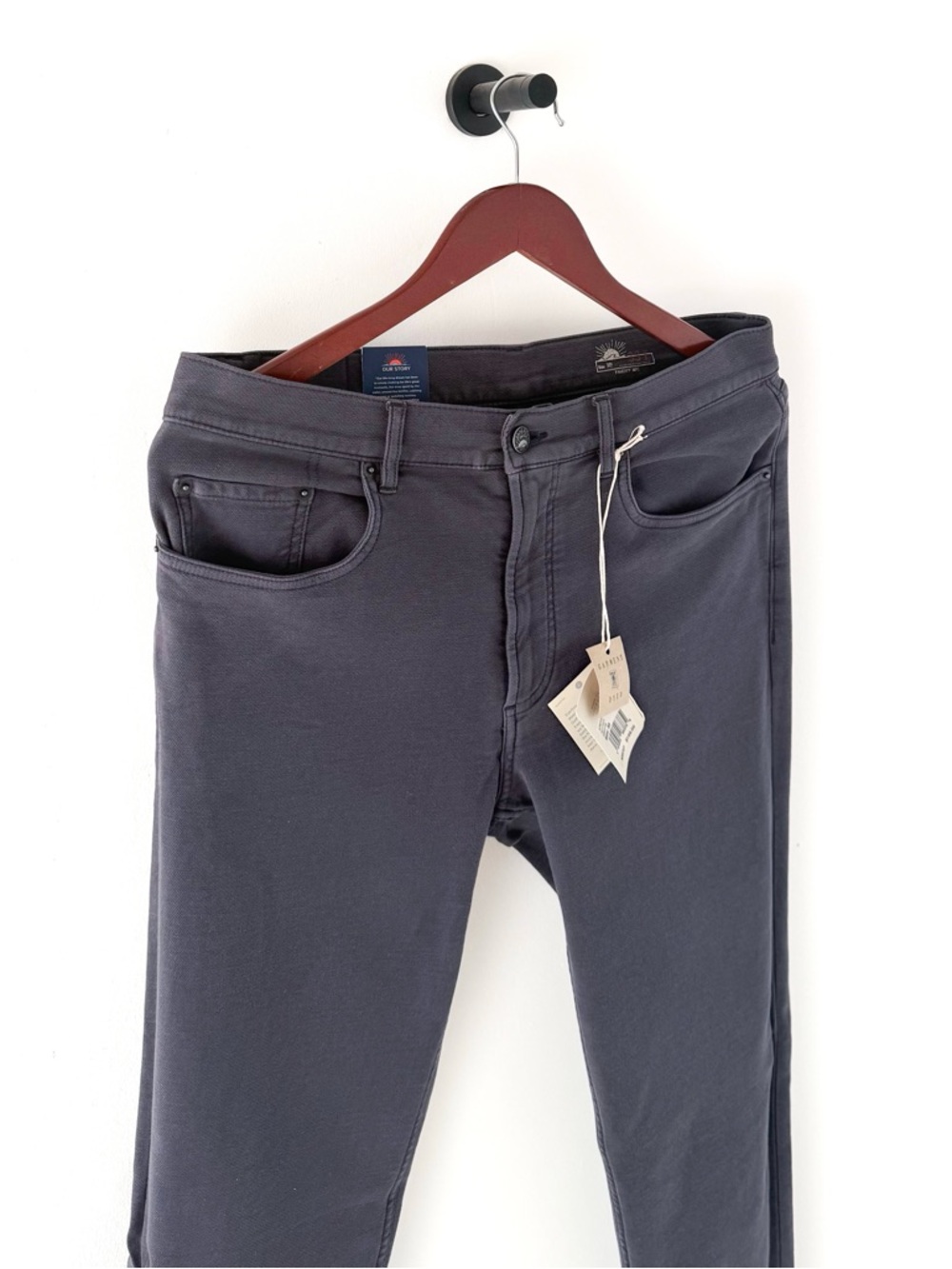 New Faherty Stretch Terry Five Pocket Pants Athletic Mens 33x34 New Blue Gray - Picture 7 of 13